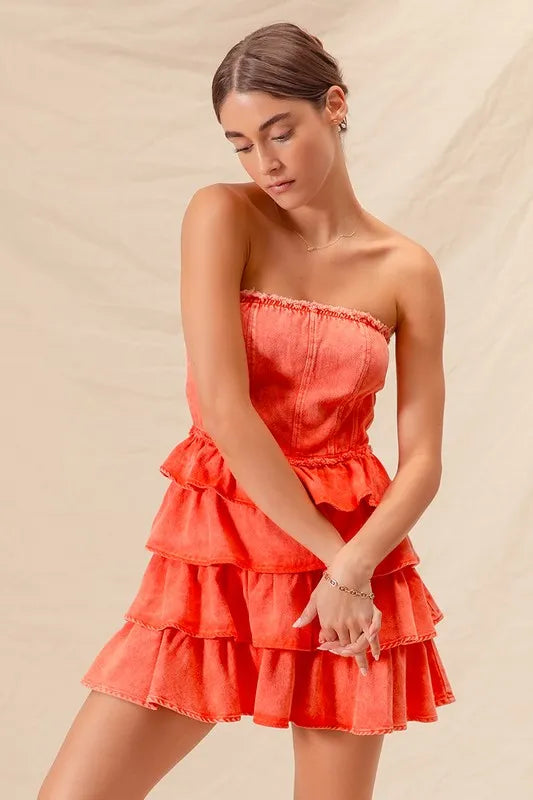 So Me Strapless Ruffle Layered Game Day Cheer Up Dress (Color 2).