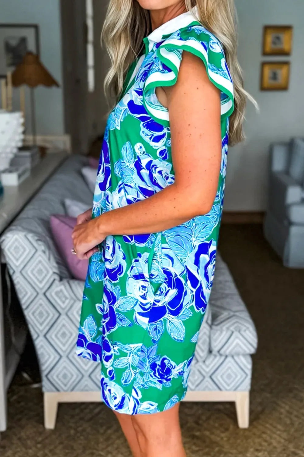 Printed Side Slit Tube Dress - Ruched.