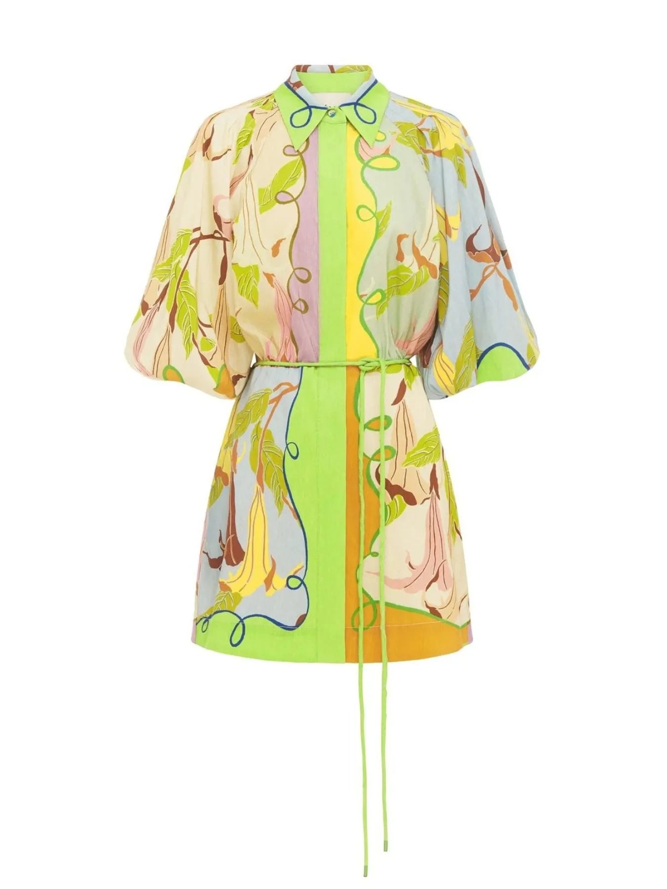 Abstract Print Tie Front Mini Shirt Dress with Pockets.