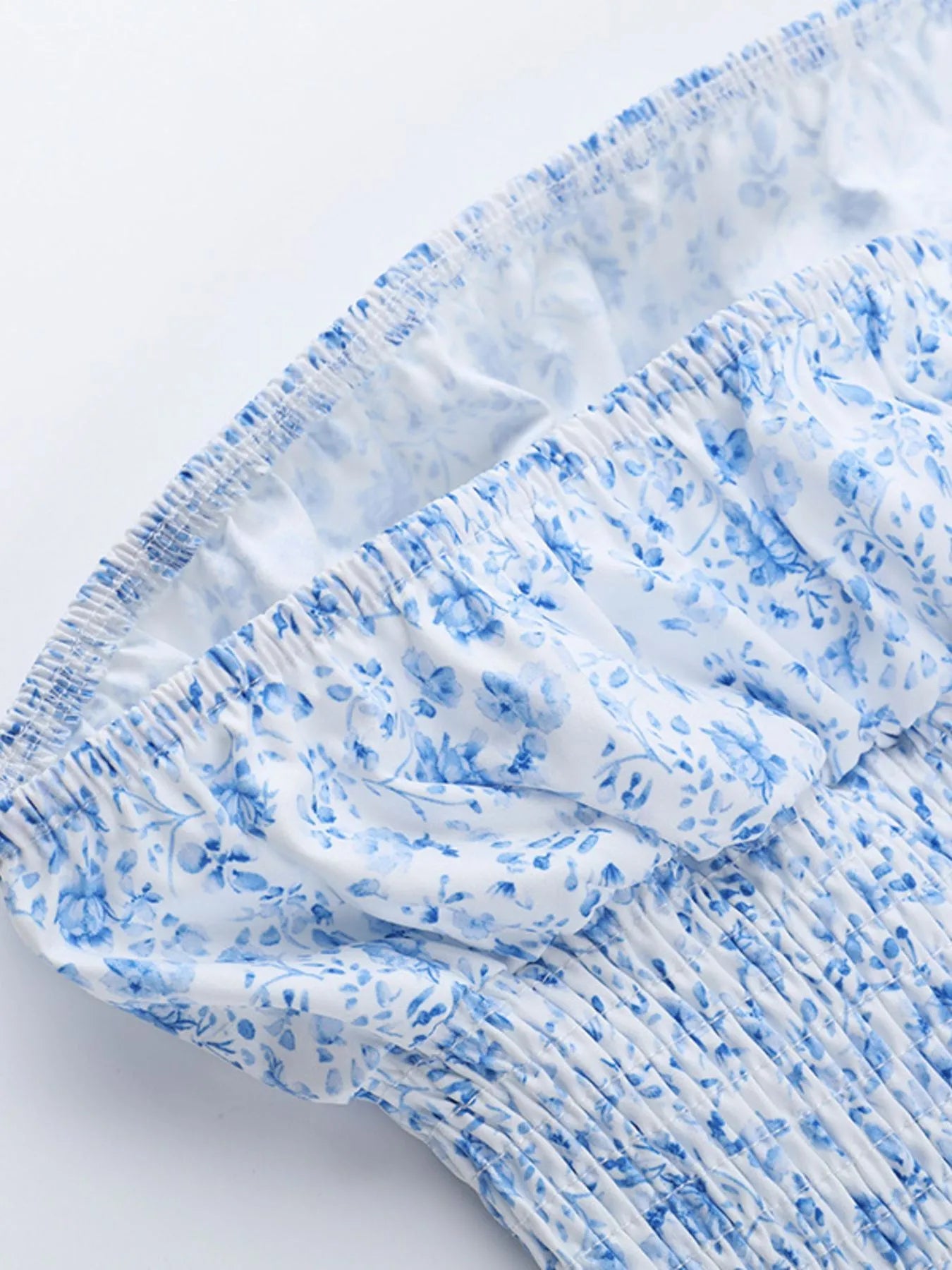 Umgee Ruffled Printed Puff Sleeve Mini Dress - V-Neck.