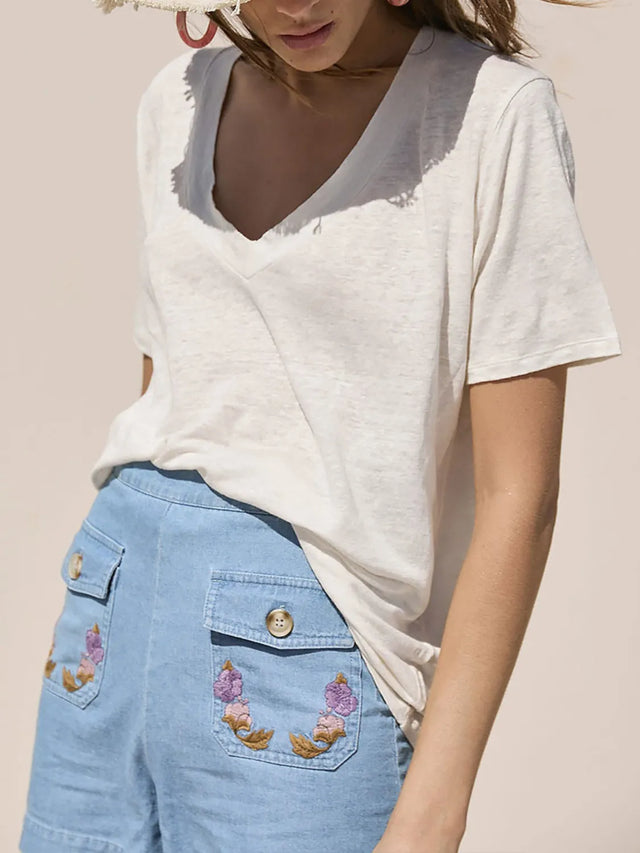 Solid V-Neck Short Sleeve T-Shirt