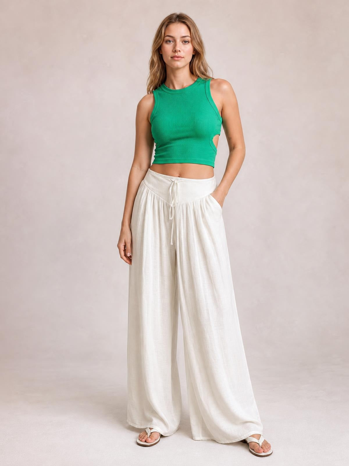 Flowy Wide Leg Pants with Drawstring Waist · Hero Full Body