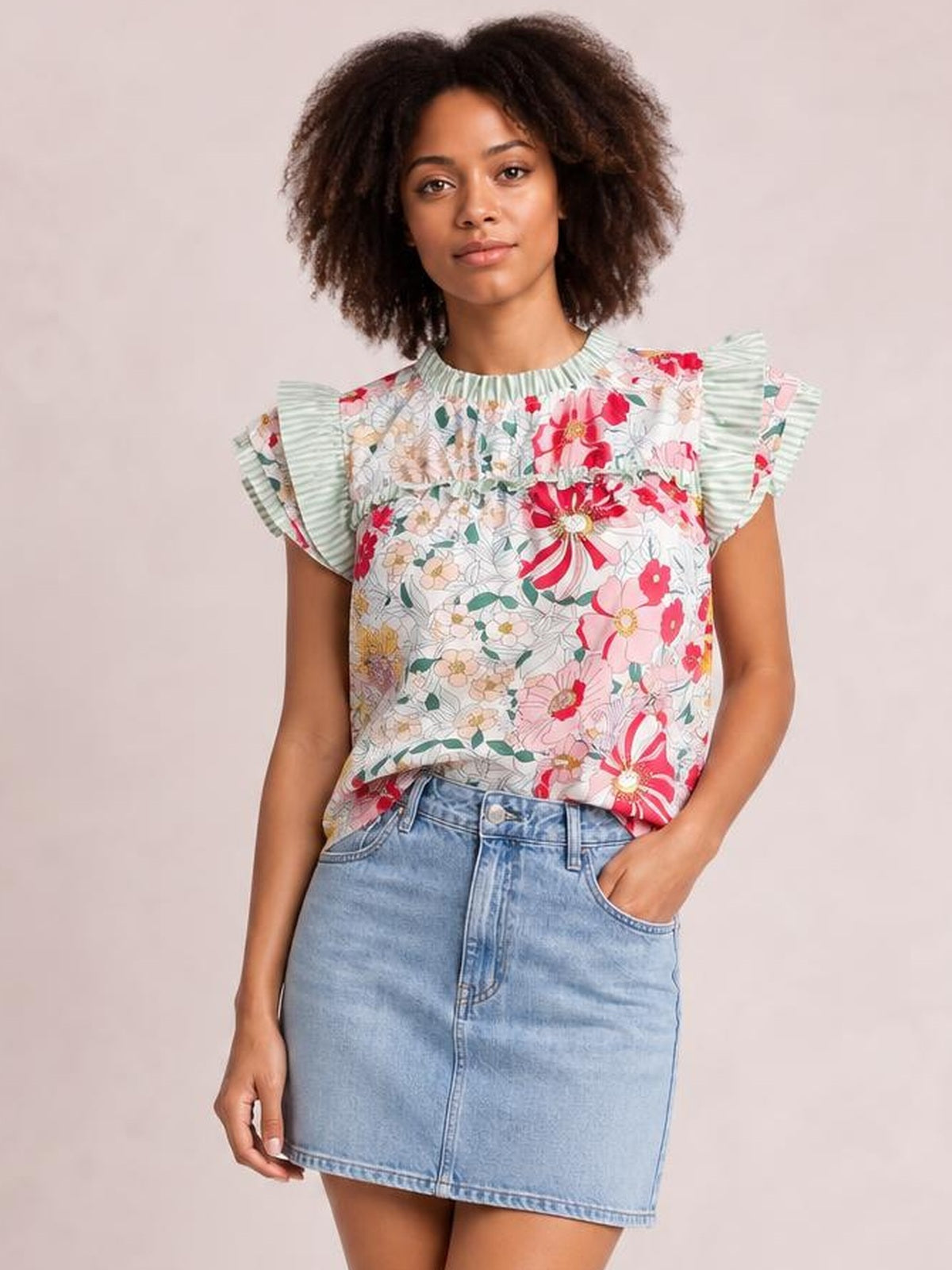Frill Floral Print Ruffle Cap Sleeve Blouse · Rule Full Body - Hero Full Body