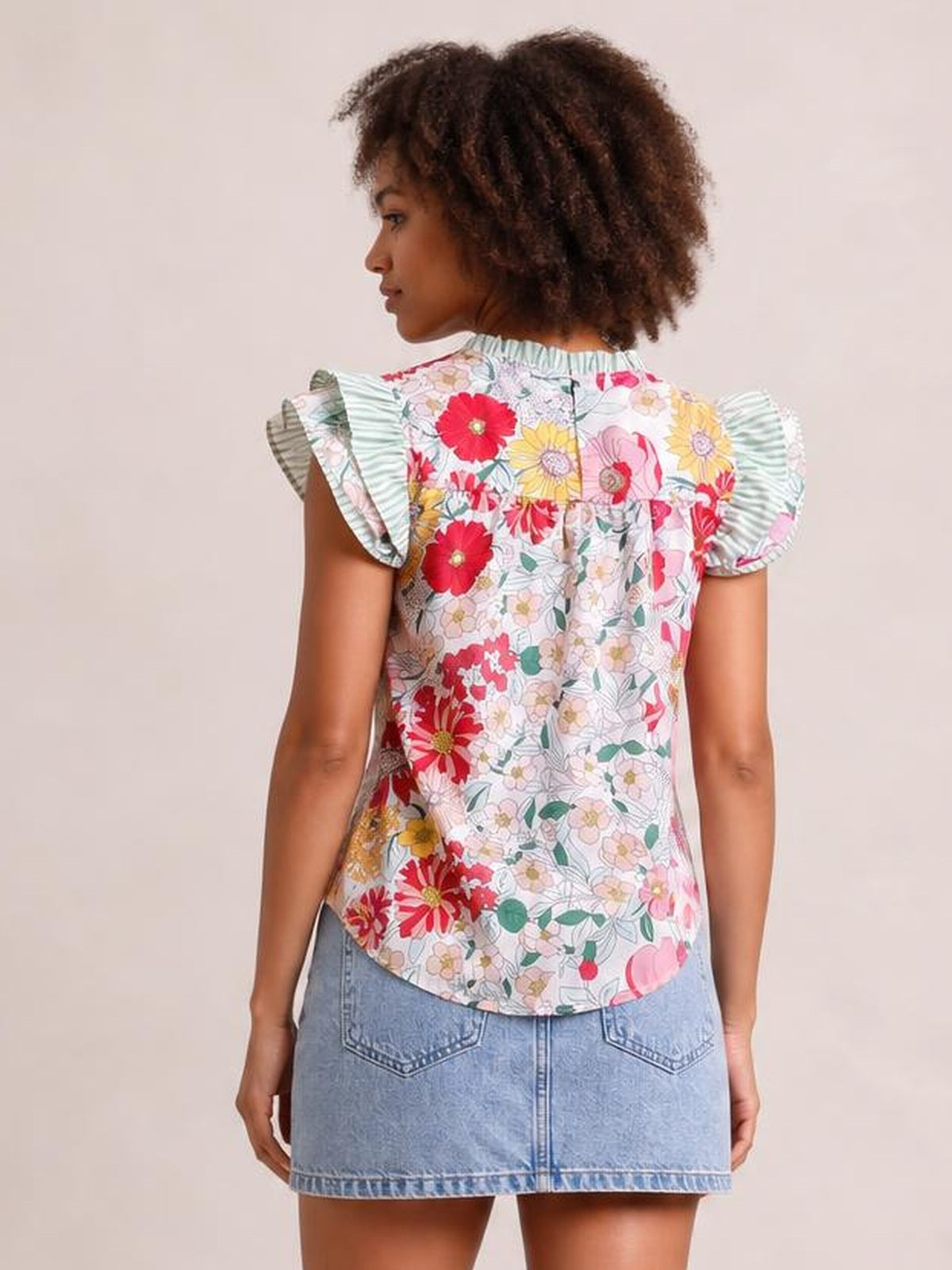 Frill Floral Print Ruffle Cap Sleeve Blouse · Rule Full Body - Back View · Full / Three-Quarter
