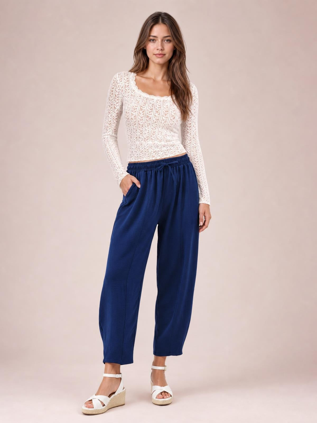 Drawstring Cropped Jogger Pants · Hero Full Body