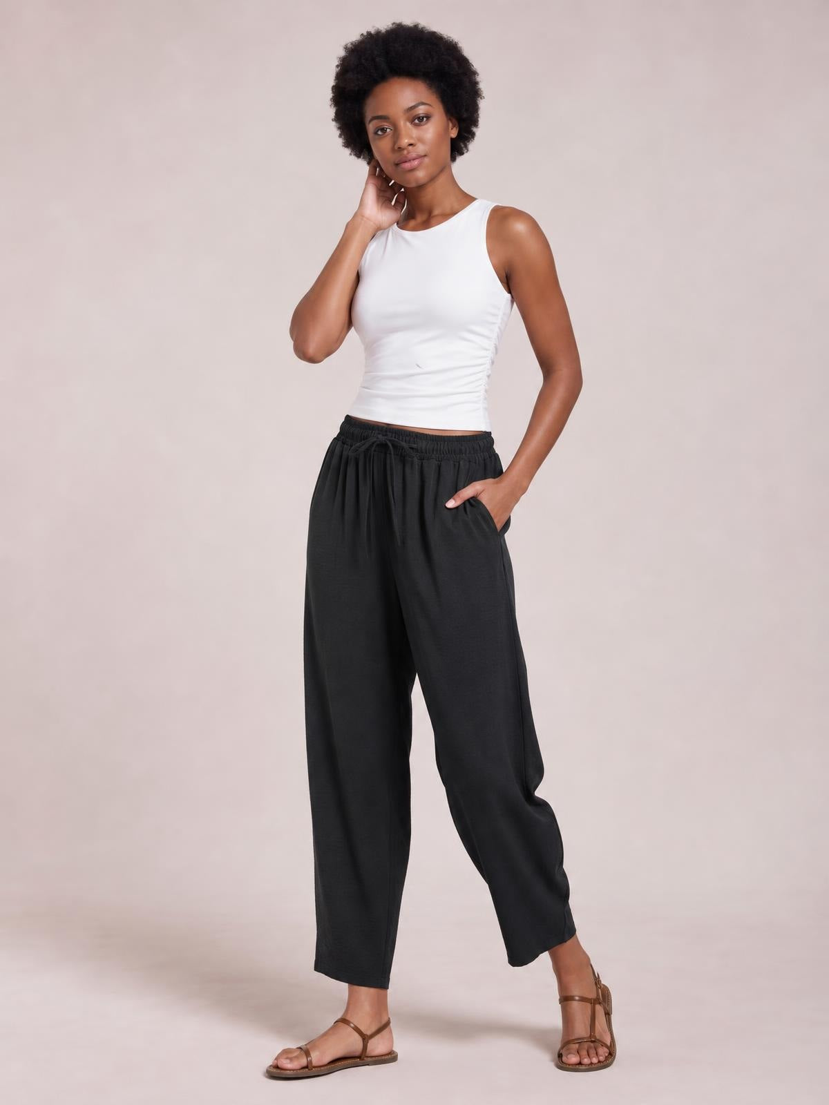Drawstring Cropped Jogger Pants · Medium / Three-Quarter
