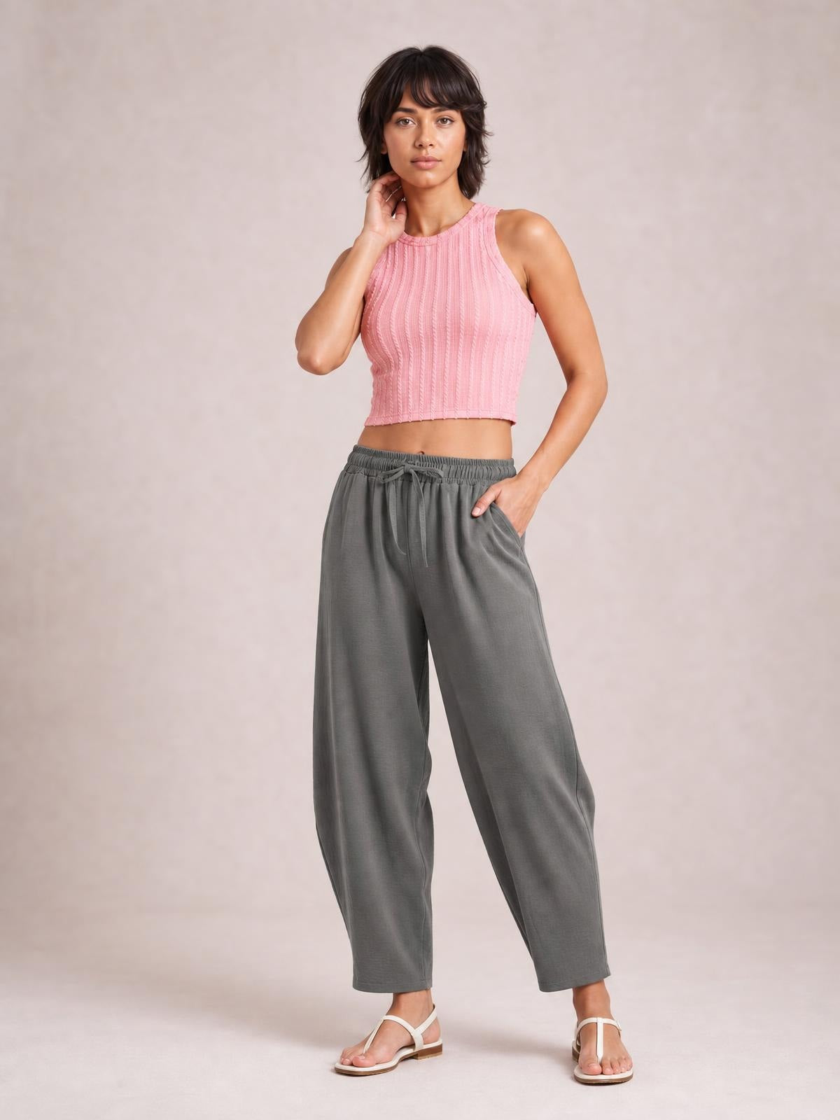 Drawstring Cropped Jogger Pants · Medium / Three-Quarter