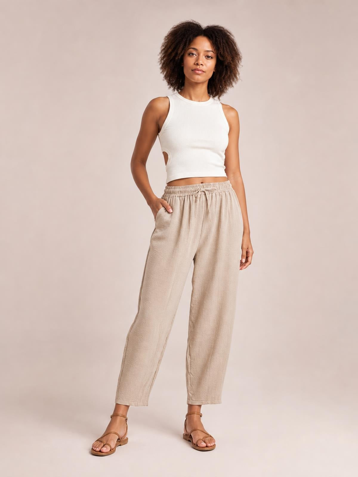 Drawstring Cropped Jogger Pants · Hero Full Body