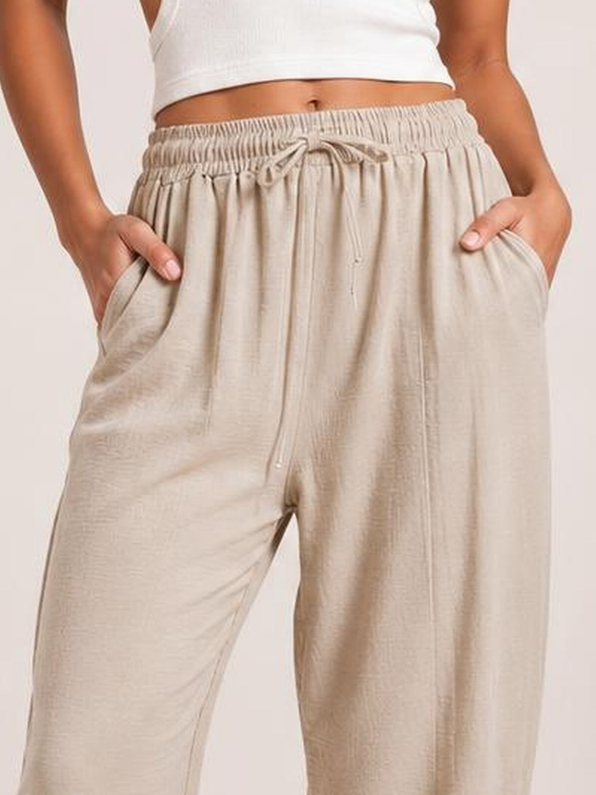Drawstring Cropped Jogger Pants · Studio Prop Pose
