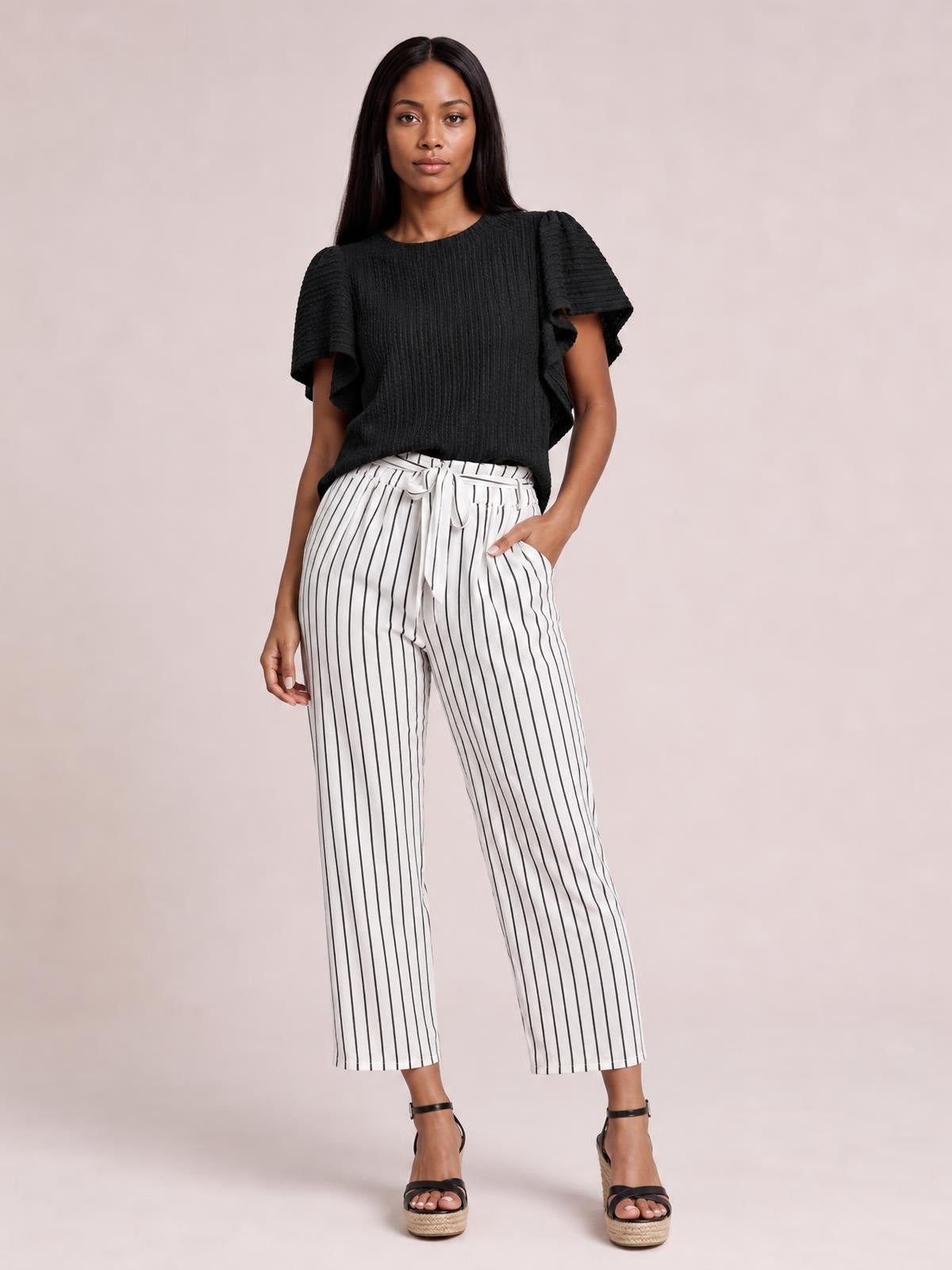 Striped Paperbag Waist Cropped Pants · Hero Full Body