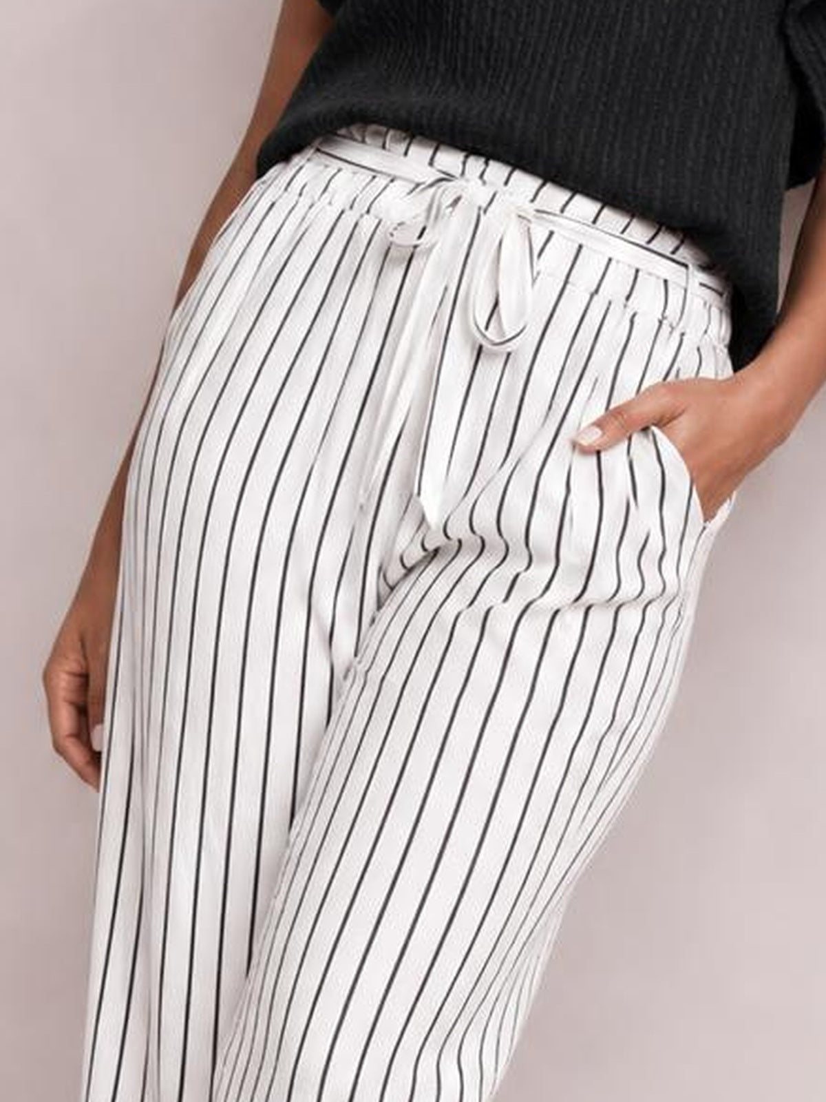 Striped Paperbag Waist Cropped Pants · Medium-Close Editorial · Hip / Waist Up