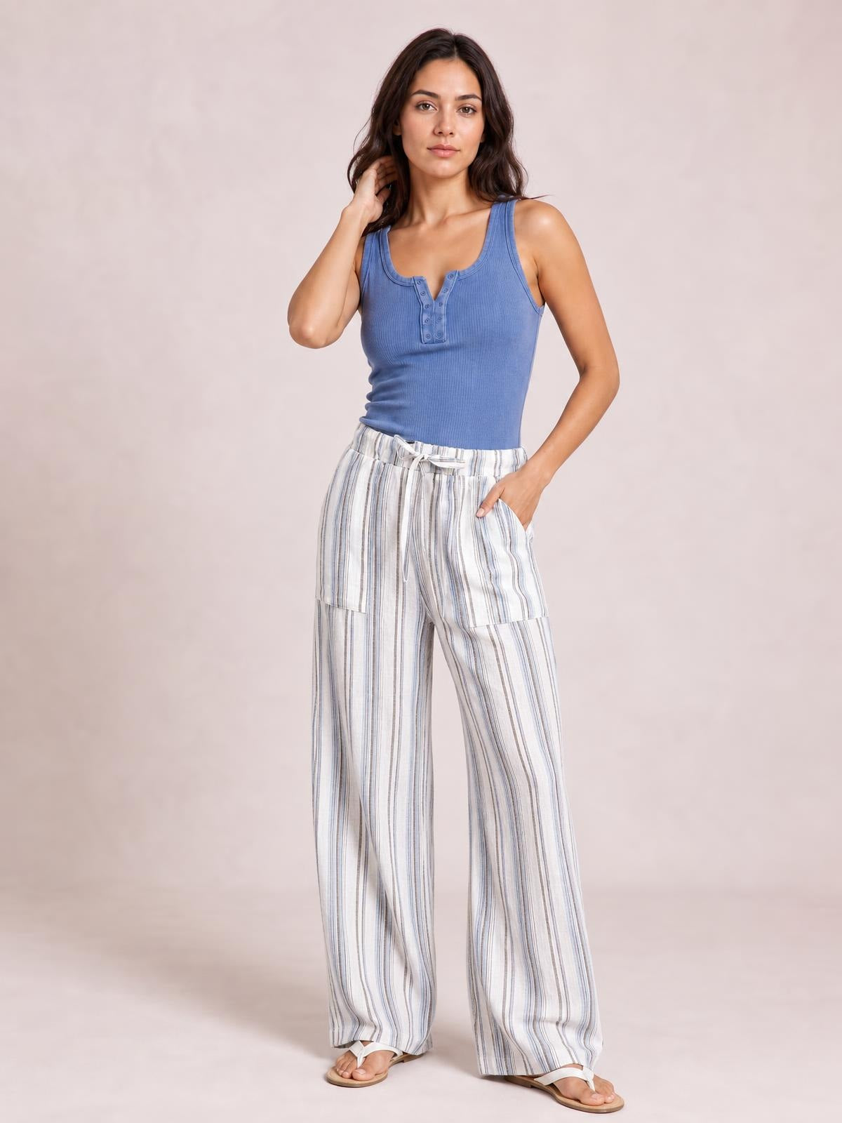 Striped Wide Leg Pants · Medium / Three-Quarter