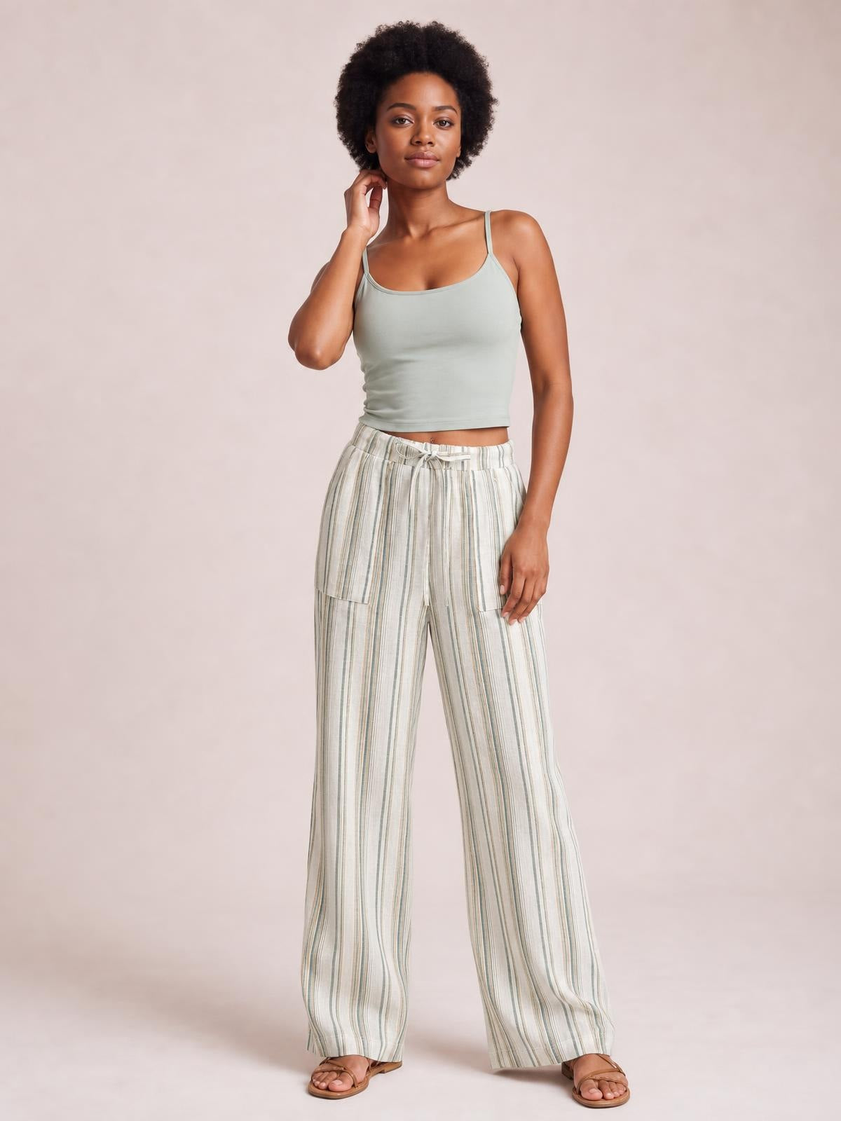 Striped Wide Leg Pants · Medium / Three-Quarter