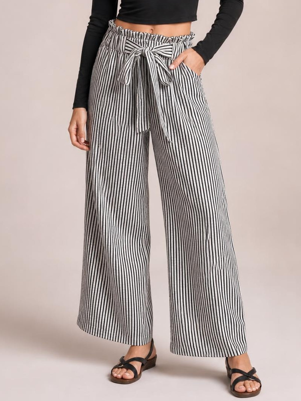 Striped Wide Leg Paper Bag Pants · Hero Full Body