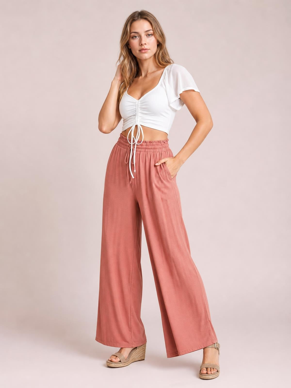 High Waist Wide Leg Pants · Medium / Three-Quarter