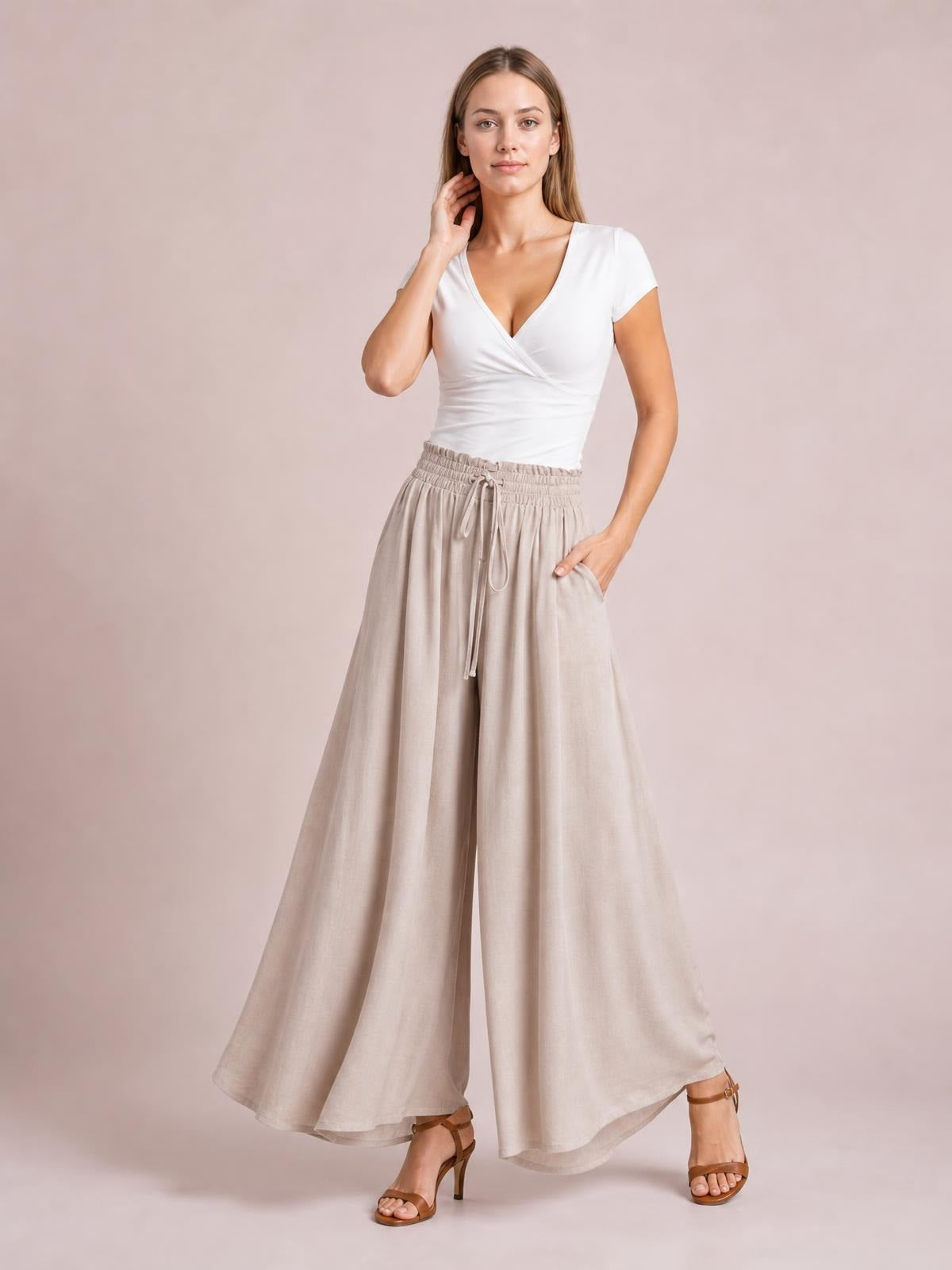 High Waist Wide Leg Pants · Medium / Three-Quarter