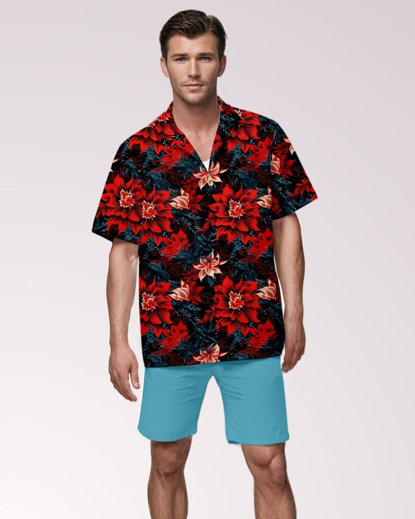 Floral Christmas Mens Cabana Shirt