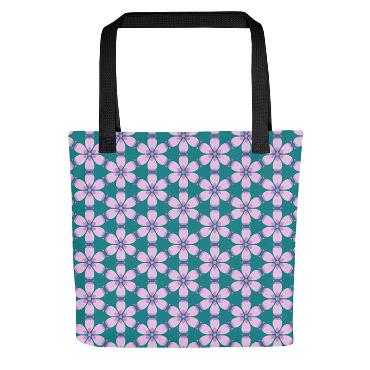 Pink Green Tropical Floral Print Tote Bag