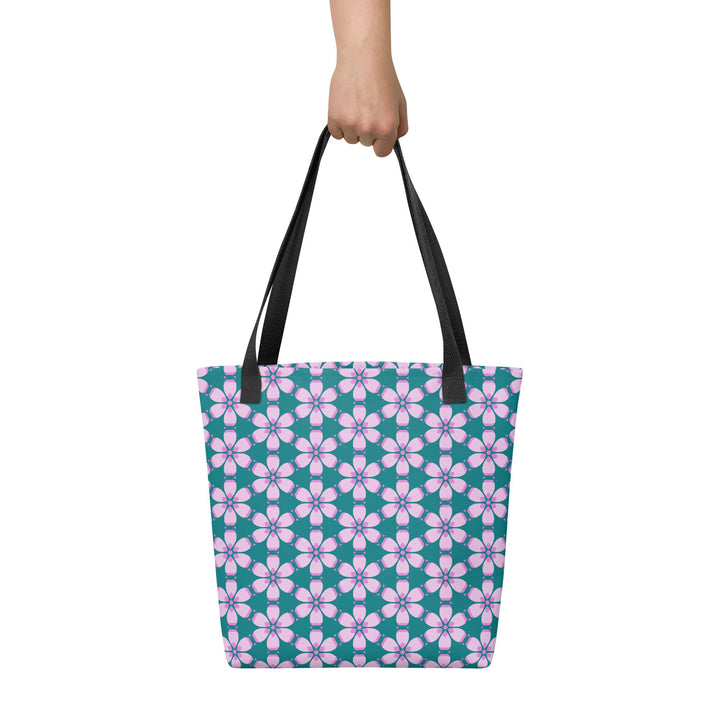 Pink Green Tropical Floral Print Tote Bag