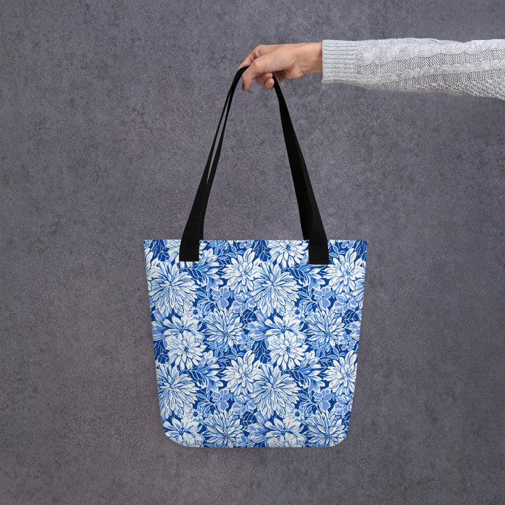 Blue Floral Print Tote Bag