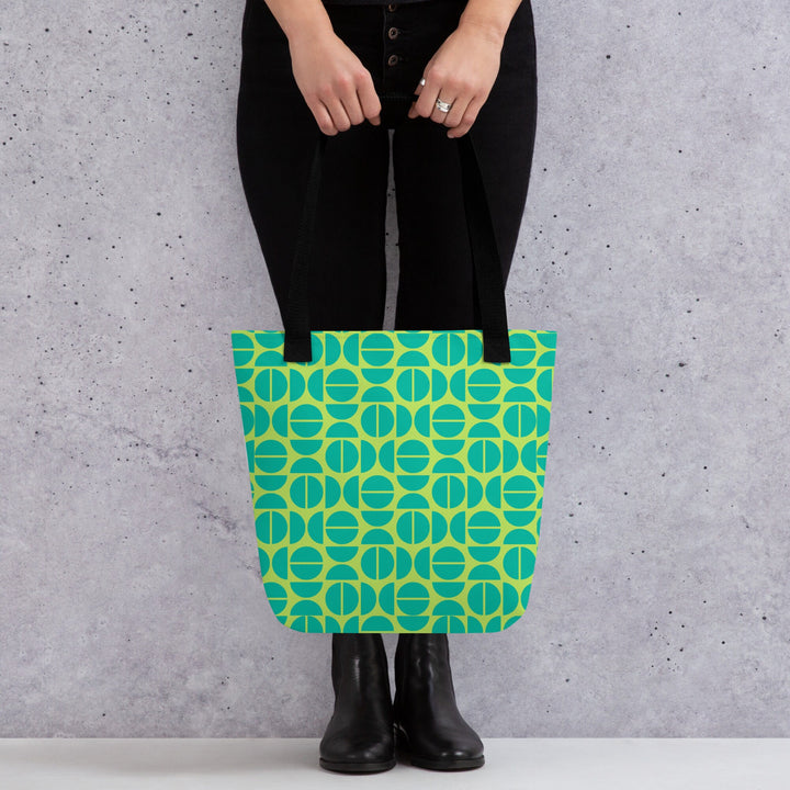 Teal & Lime Green Retro Print Tote Bag