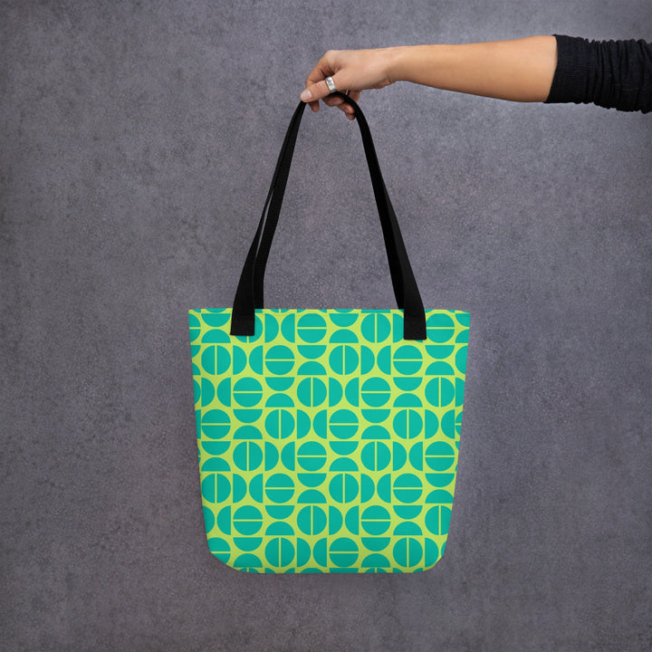 Teal & Lime Green Retro Print Tote Bag