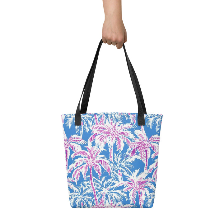 15x15 Tropical Palm Trees Tote Bag with Handles Durable Fabric Pink & Blue High Quality Tote for Work Beach Pool Vacation Trip Everday