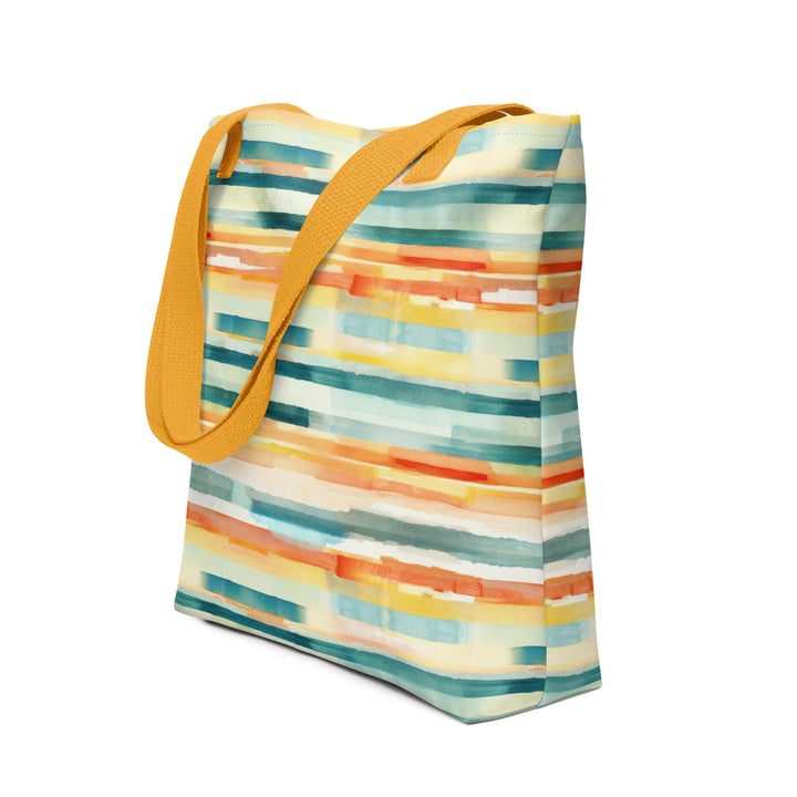 15x15 Abstract Print Pattern Tote Bag with Handles Durable Fabric Yellow Stripes High Quality Tote for Work Beach Pool Vacation Trip Everday