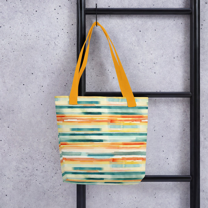 15x15 Abstract Print Pattern Tote Bag with Handles Durable Fabric Yellow Stripes High Quality Tote for Work Beach Pool Vacation Trip Everday