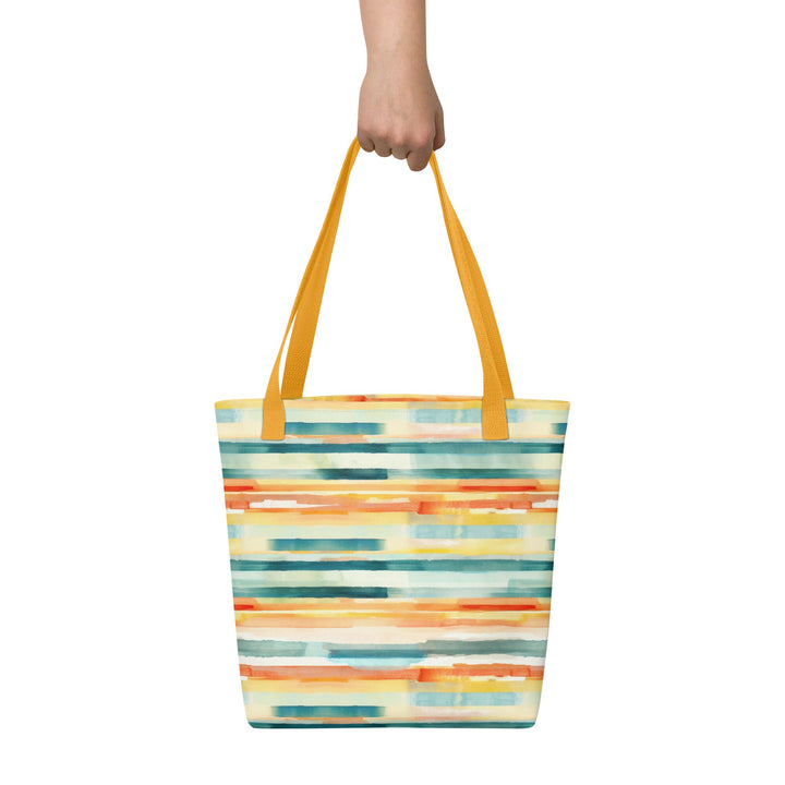 15x15 Abstract Print Pattern Tote Bag with Handles Durable Fabric Yellow Stripes High Quality Tote for Work Beach Pool Vacation Trip Everday