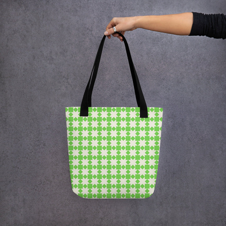 15x15 Retro Pattern Tote Bag with Handles Durable Fabric Green Checkered High Quality Tote for Work Beach Pool Vacation Trip Everday