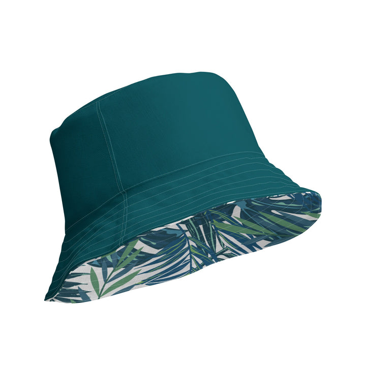 Unisex Tropical Floral Print Reversible Bucket Hat UV Sun Protection Mens Womens Dark Teal Printed Pattern Hat for Beach Pool Party Everday