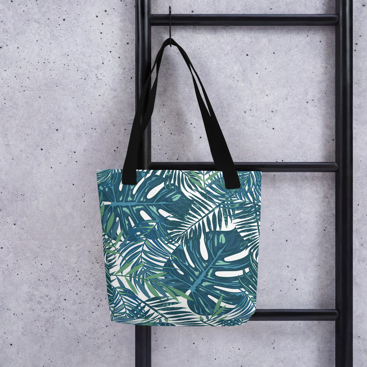 15x15 Tropical Floral Print Tote Bag with Handles Durable Fabric Dark Teal High Quality Tote for Work Beach Pool Vacation Trip Everday