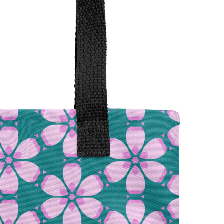 Pink Green Tropical Floral Print Tote Bag