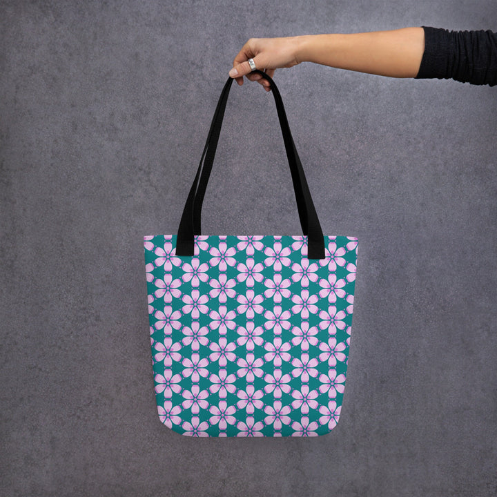 Pink Green Tropical Floral Print Tote Bag