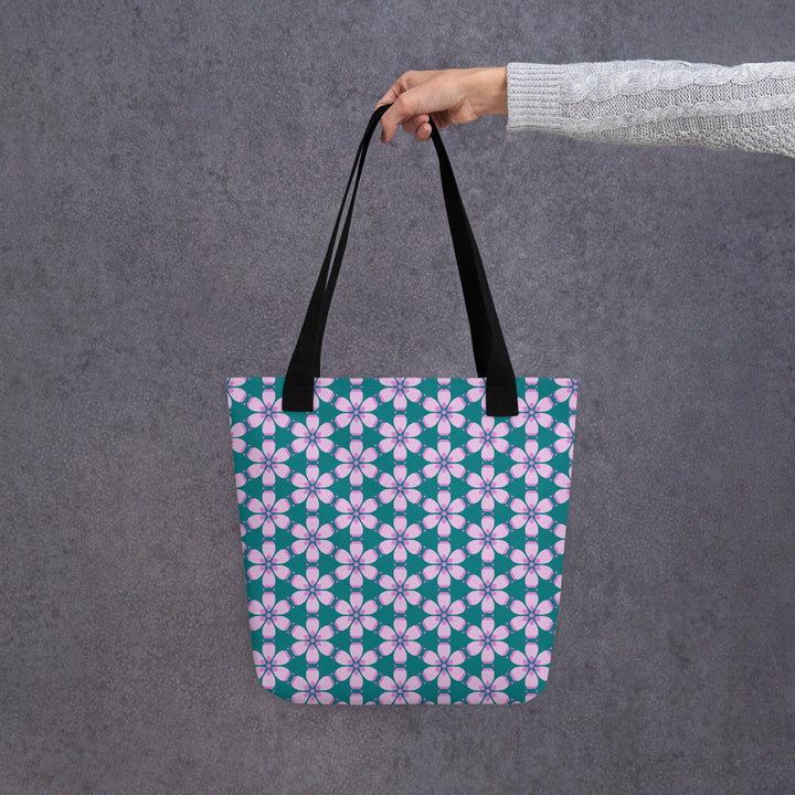 Pink Green Tropical Floral Print Tote Bag