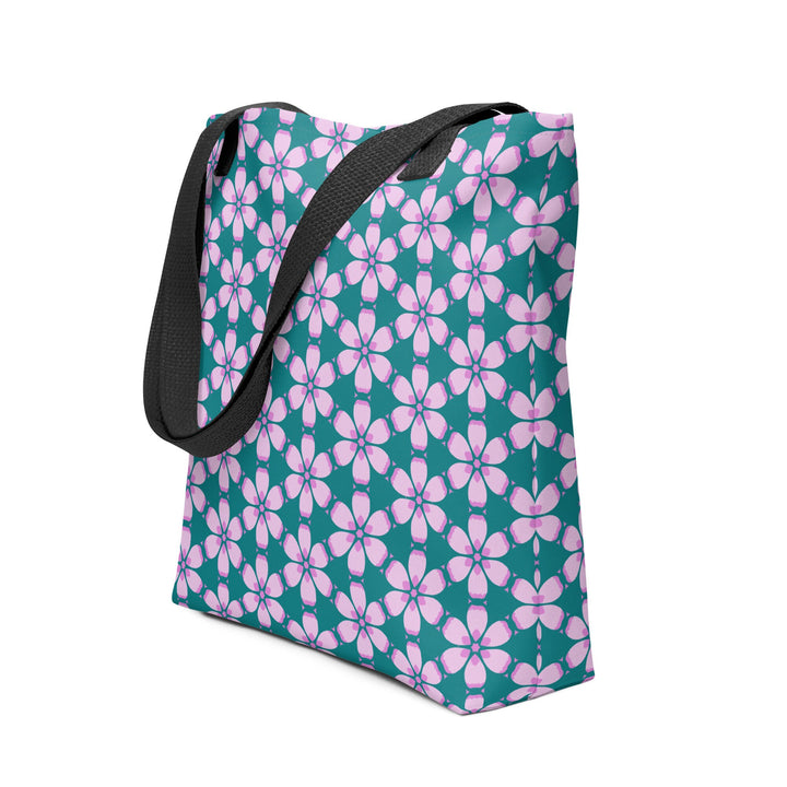 Pink Green Tropical Floral Print Tote Bag