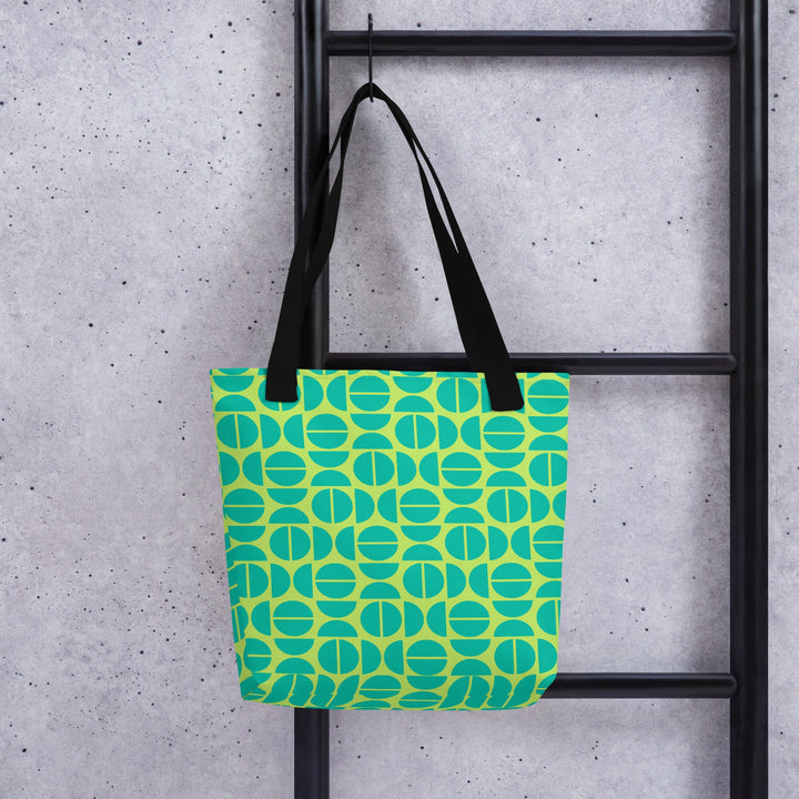 Teal & Lime Green Retro Print Tote Bag