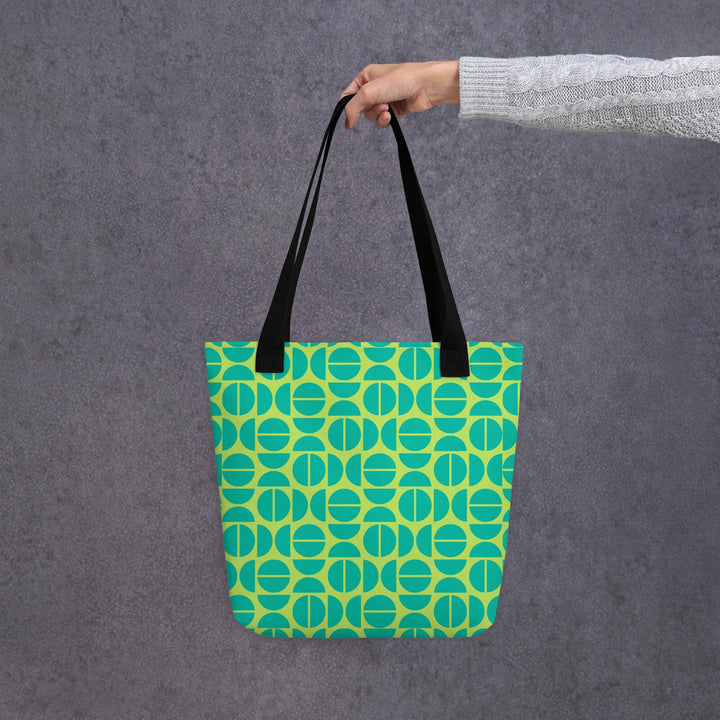 Teal & Lime Green Retro Print Tote Bag