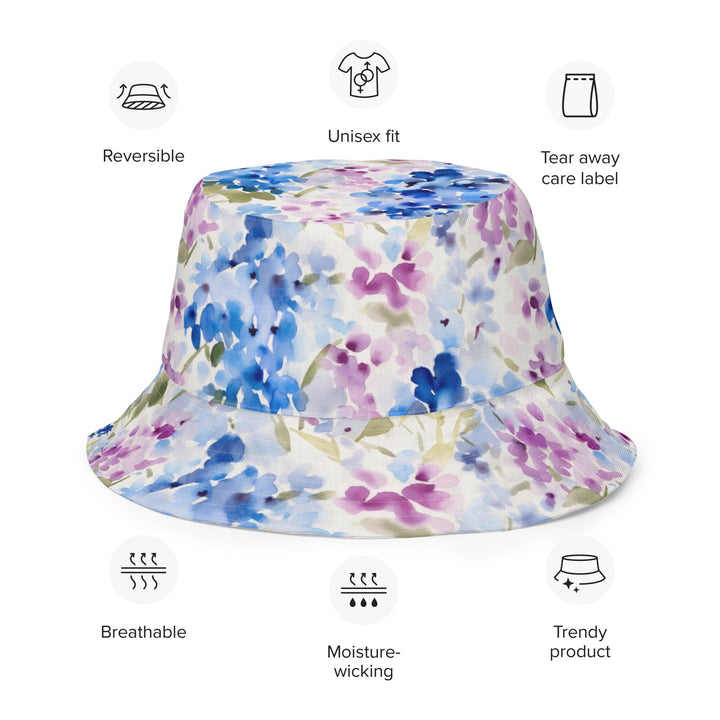 Unisex Floral Print Reversible Bucket Hat UV Sun Protection UPF 50+ Mens Womens Pink & Blue Printed Pattern Hat for Beach Pool Party Everday