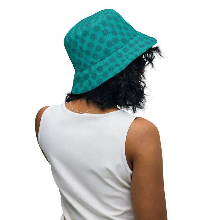 Unisex Boho Pattern Reversible Bucket Hat UV Sun Protection UPF 50+ Mens Womens Teal Green Printed Pattern Hat for Beach Pool Party Everday