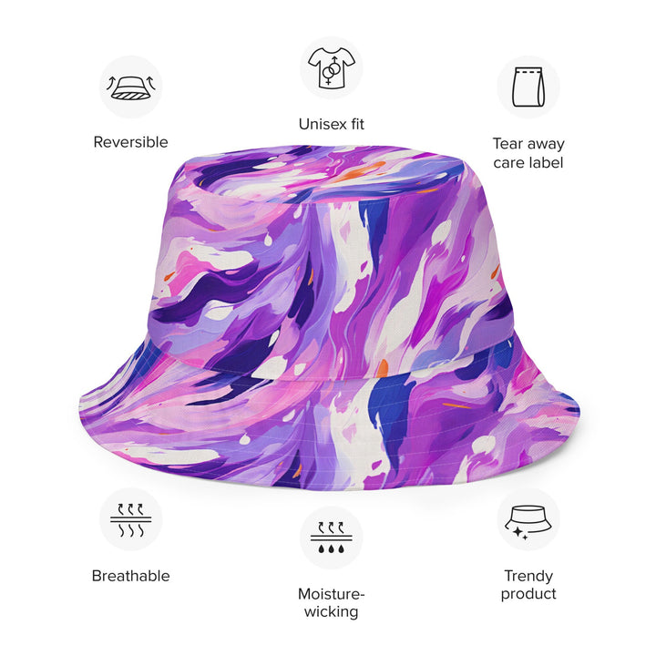 Unisex Abstract Print Reversible Bucket Hat UV Sun Protection Mens Womens Blue & Purple Printed Pattern Hat for Beach Pool Party Everday