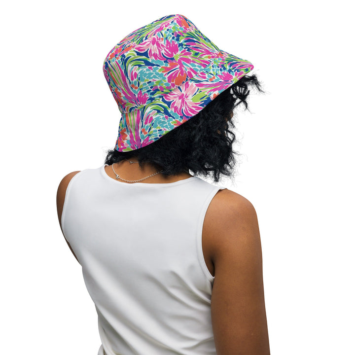 Unisex Tropical Floral Print Reversible Bucket Hat UV Sun Protection Mens Womens Colorful Printed Pattern Hat for Beach Pool Party Everday