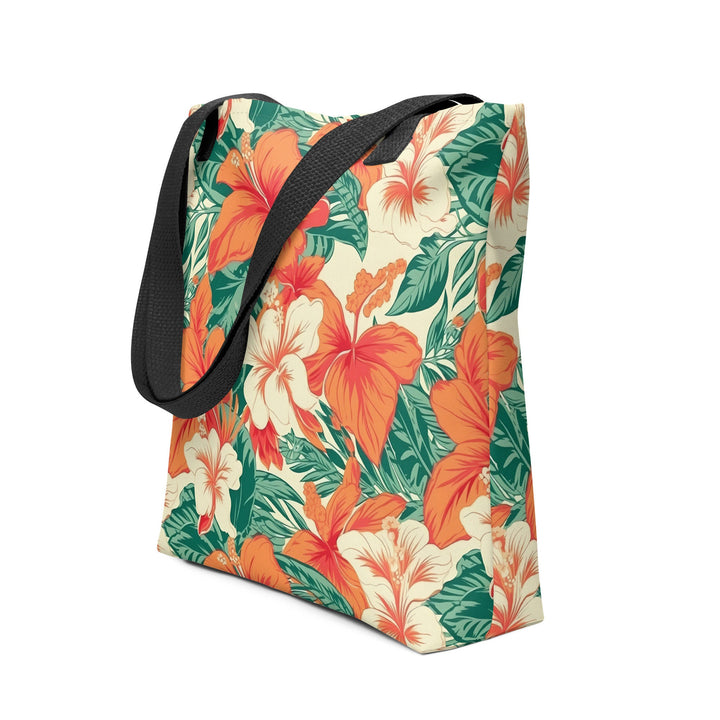 15x15 Tropical Floral Print Tote Bag with Handles Durable Fabric Hibiscus Hawaiian High Quality Tote for Work Beach Pool Vacation Trip