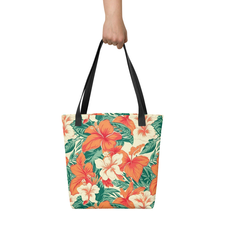 15x15 Tropical Floral Print Tote Bag with Handles Durable Fabric Hibiscus Hawaiian High Quality Tote for Work Beach Pool Vacation Trip