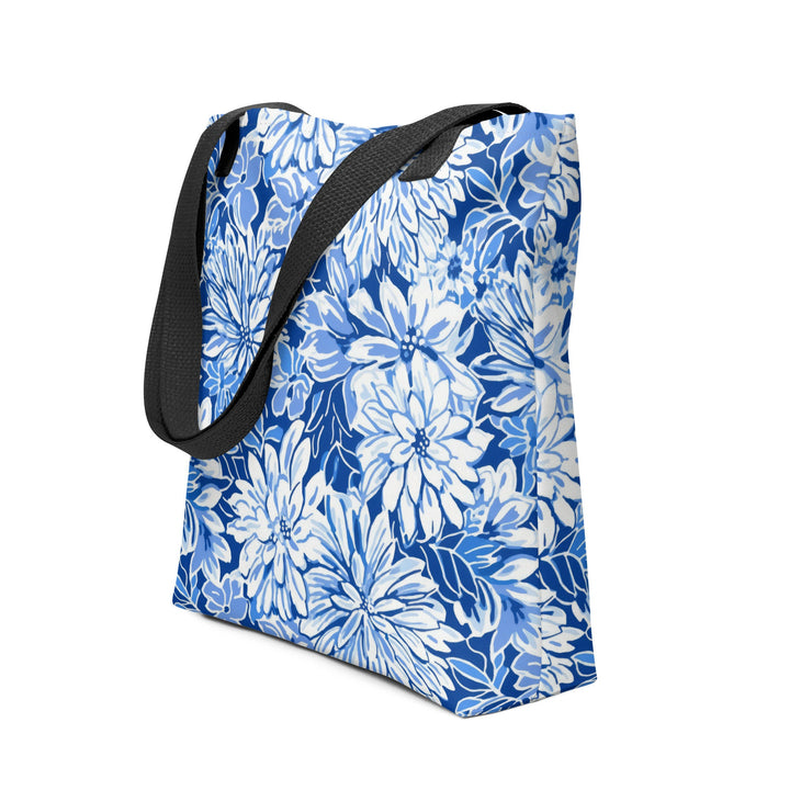 15x15 Tropical Floral Print Tote Bag with Handles Durable Fabric Blue & White High Quality Tote for Work Beach Pool Vacation Trip Everday