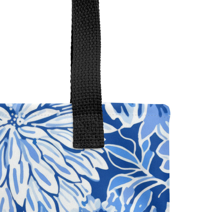 15x15 Tropical Floral Print Tote Bag with Handles Durable Fabric Blue & White High Quality Tote for Work Beach Pool Vacation Trip Everday