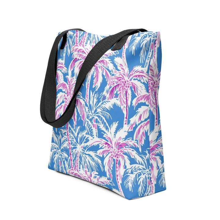 15x15 Tropical Palm Trees Tote Bag with Handles Durable Fabric Pink & Blue High Quality Tote for Work Beach Pool Vacation Trip Everday