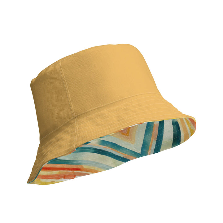 Unisex Abstract Print Reversible Bucket Hat Sun Protection Mens Womens Yellow Stripes Printed Pattern Hat for Beach Pool Party Everday