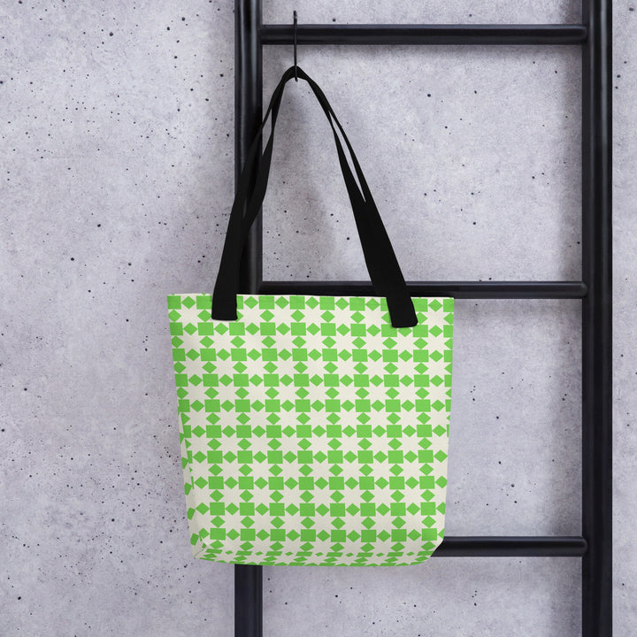 15x15 Retro Pattern Tote Bag with Handles Durable Fabric Green Checkered High Quality Tote for Work Beach Pool Vacation Trip Everday